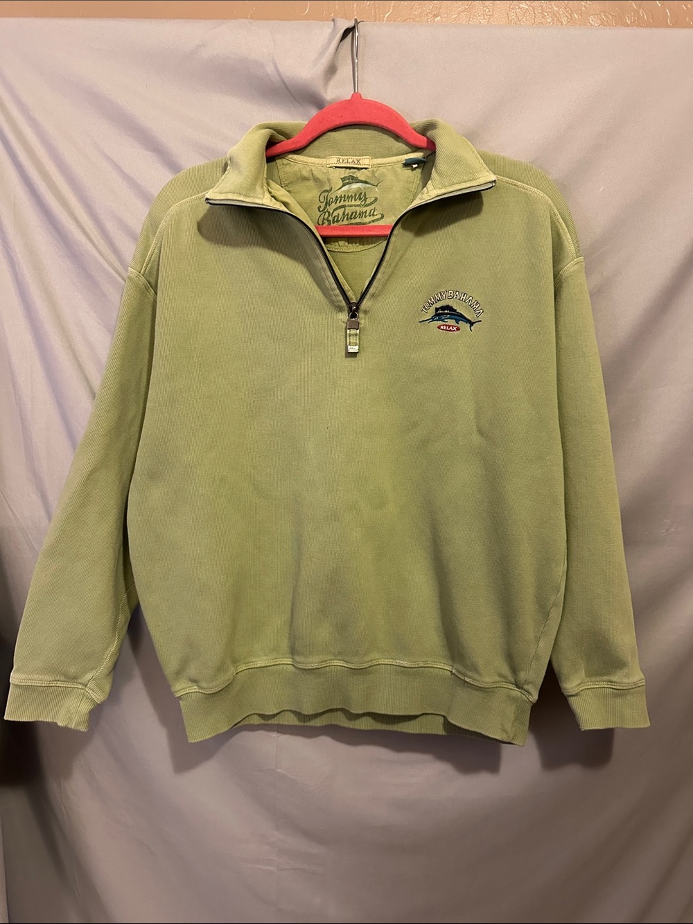 Tommy Bahama Men's Olive Green Quarter-Zip Fleece Pullover
